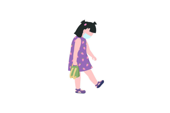 Kindergarten Girl in Medical Mask: Graphics & Illustrations